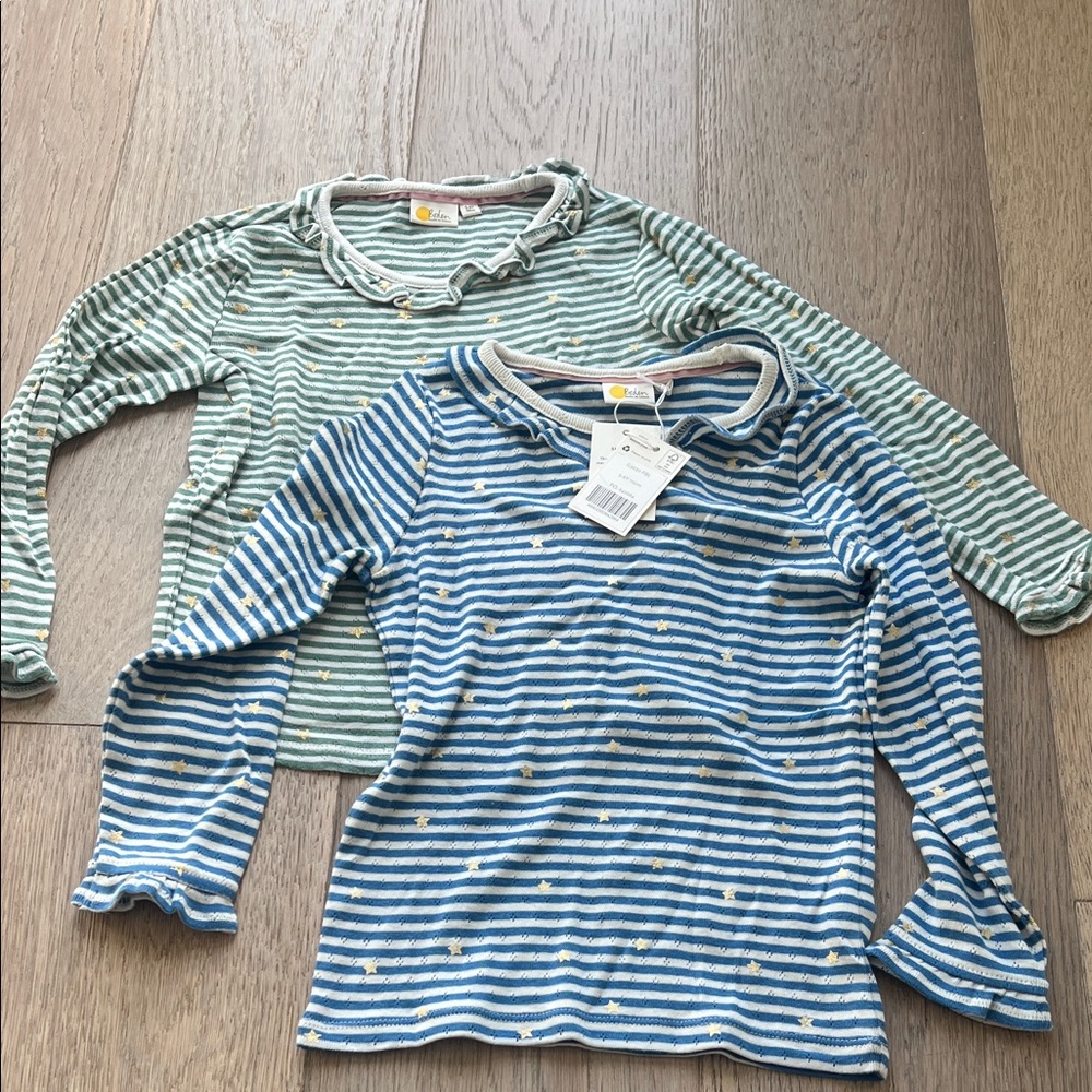 Boden Kids Long Sleeve Striped Tees - Blue and Green